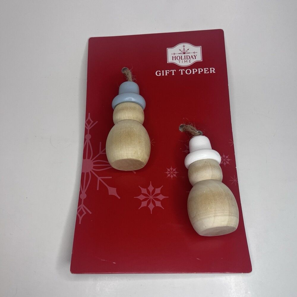 Holiday Time Wooden Snowman Gift Toppers Set 2 Christmas ~ NEW ~ Offers welcome!
